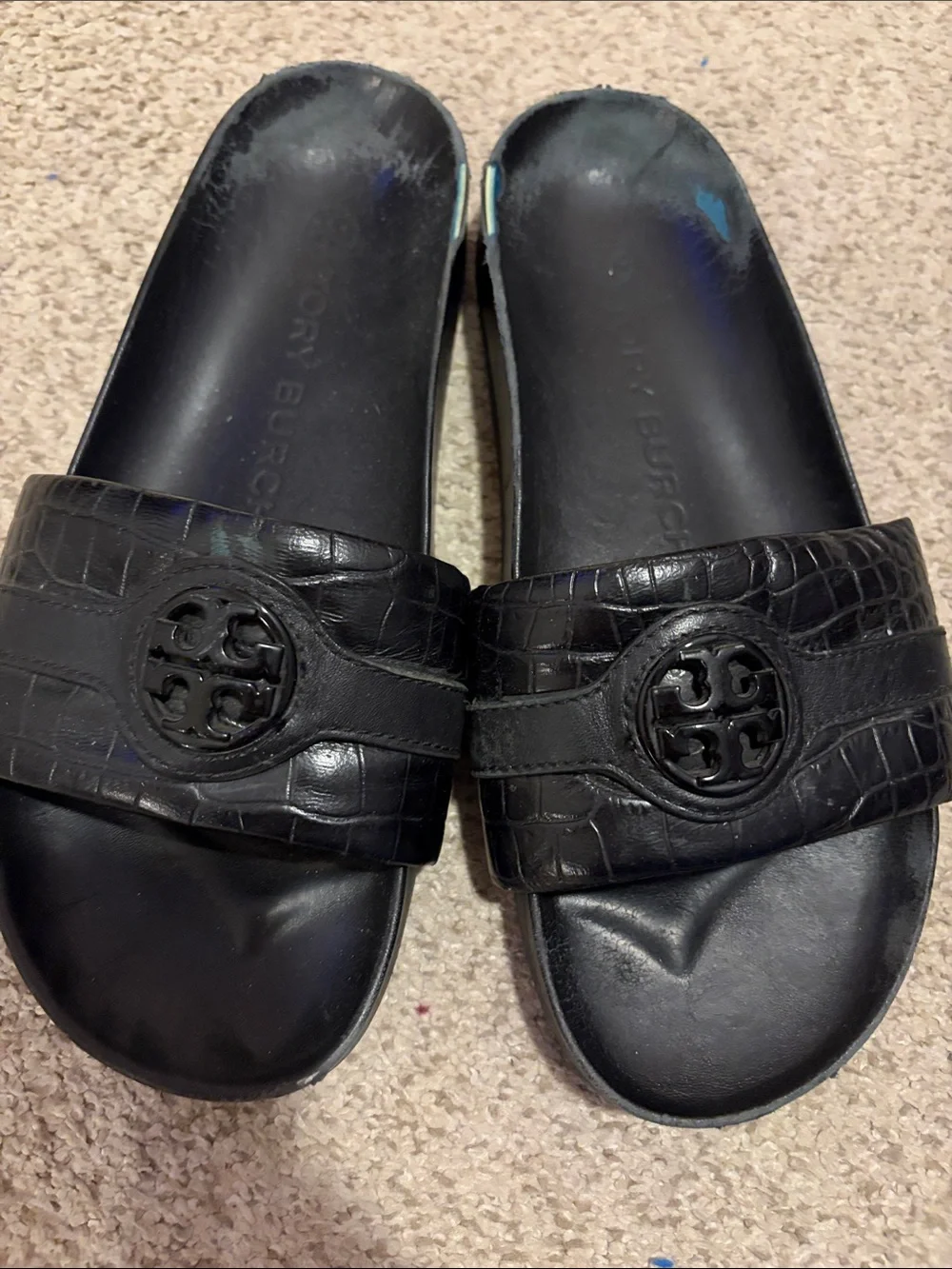 Tory Burch Carson black crocodile slides, 8